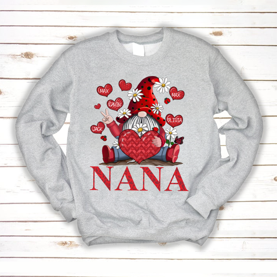 Personalized Grandma And Grandkids Heart Gnome Sweatshirt