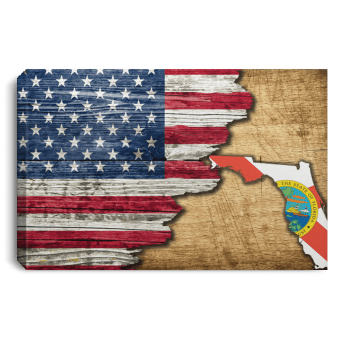 United States/Florida Flag Ripped Effect 24X16 Inches  Landscape Canvas .75In Frame