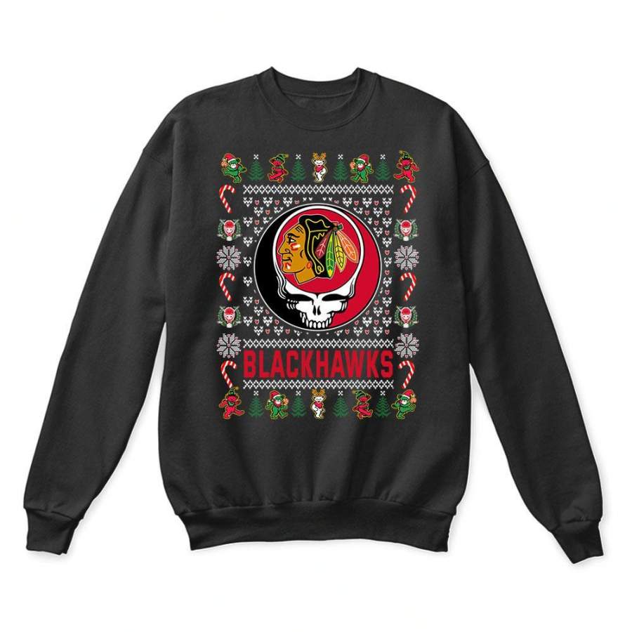 Chicago Blackhawks x Grateful Dead Christmas Ugly Sweater