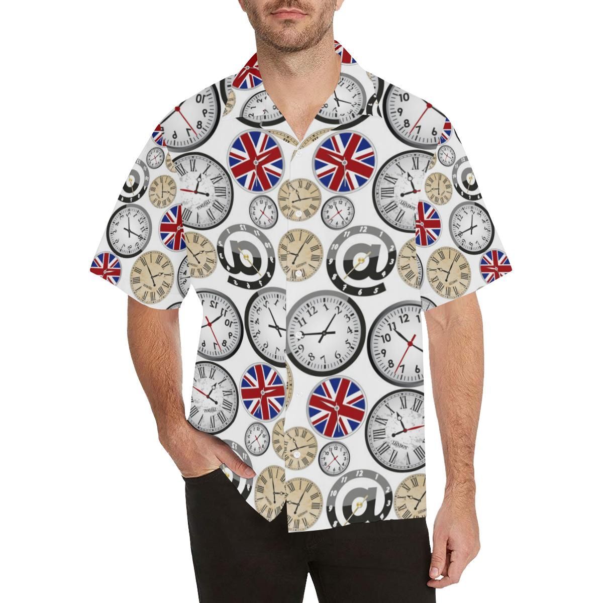 Wall Clock Uk Pattern Men’S All Over Print Hawaiian Shirt