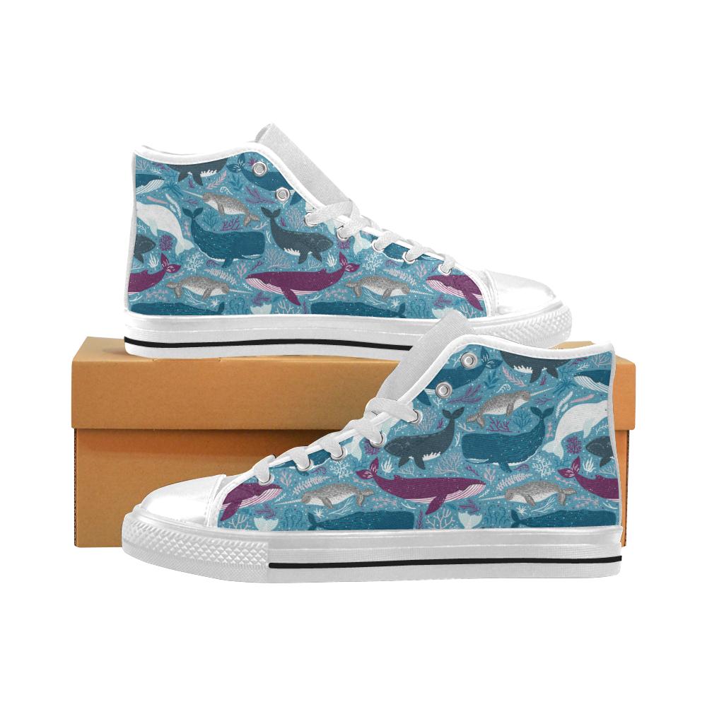 Whale design pattern Men’s High Top Shoes White