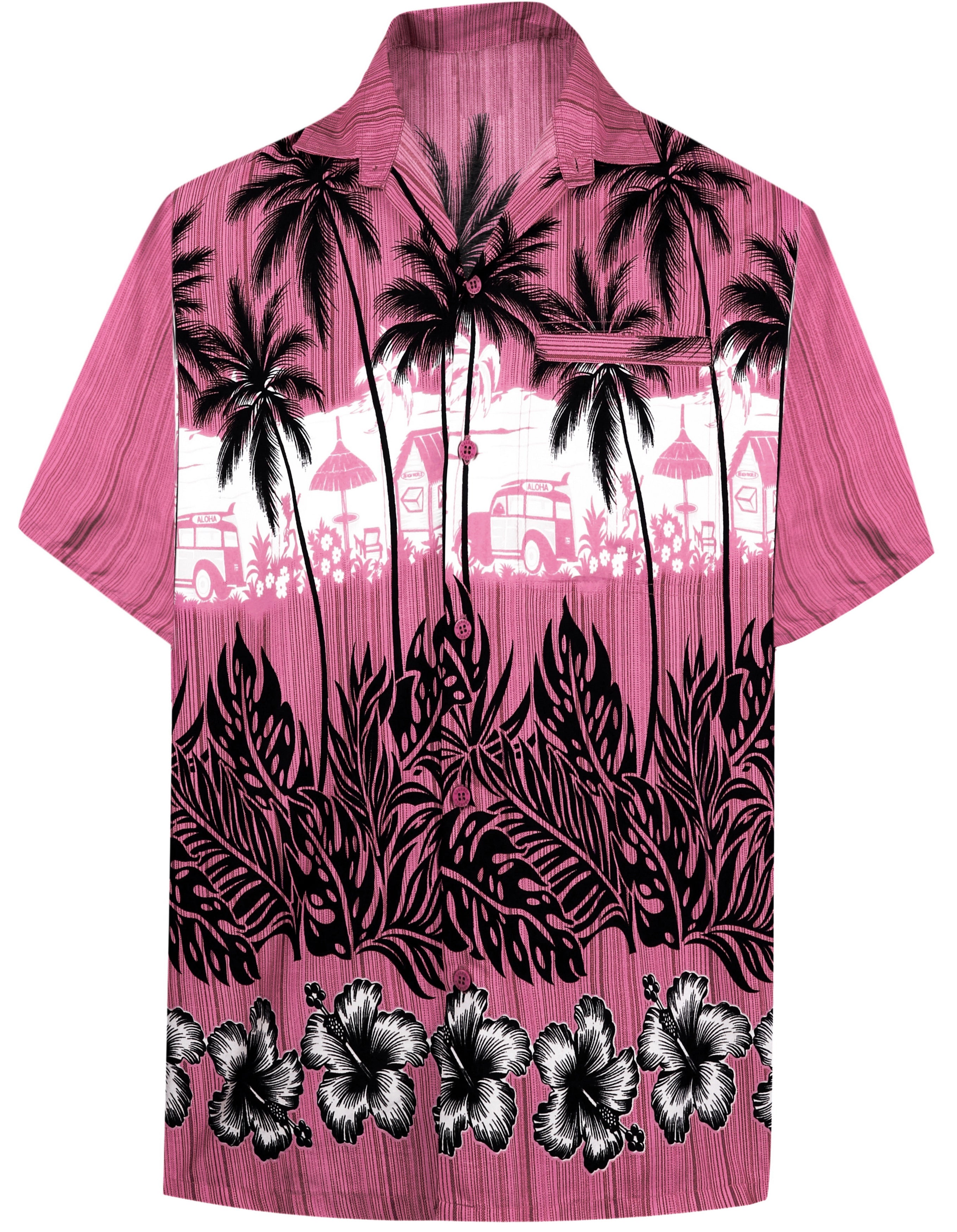 La Leela Men’s Support Pink Breast Cancer Shirt Hawaiian Short Sleeve Tropical Aloha Patio Shirt Pink_W385