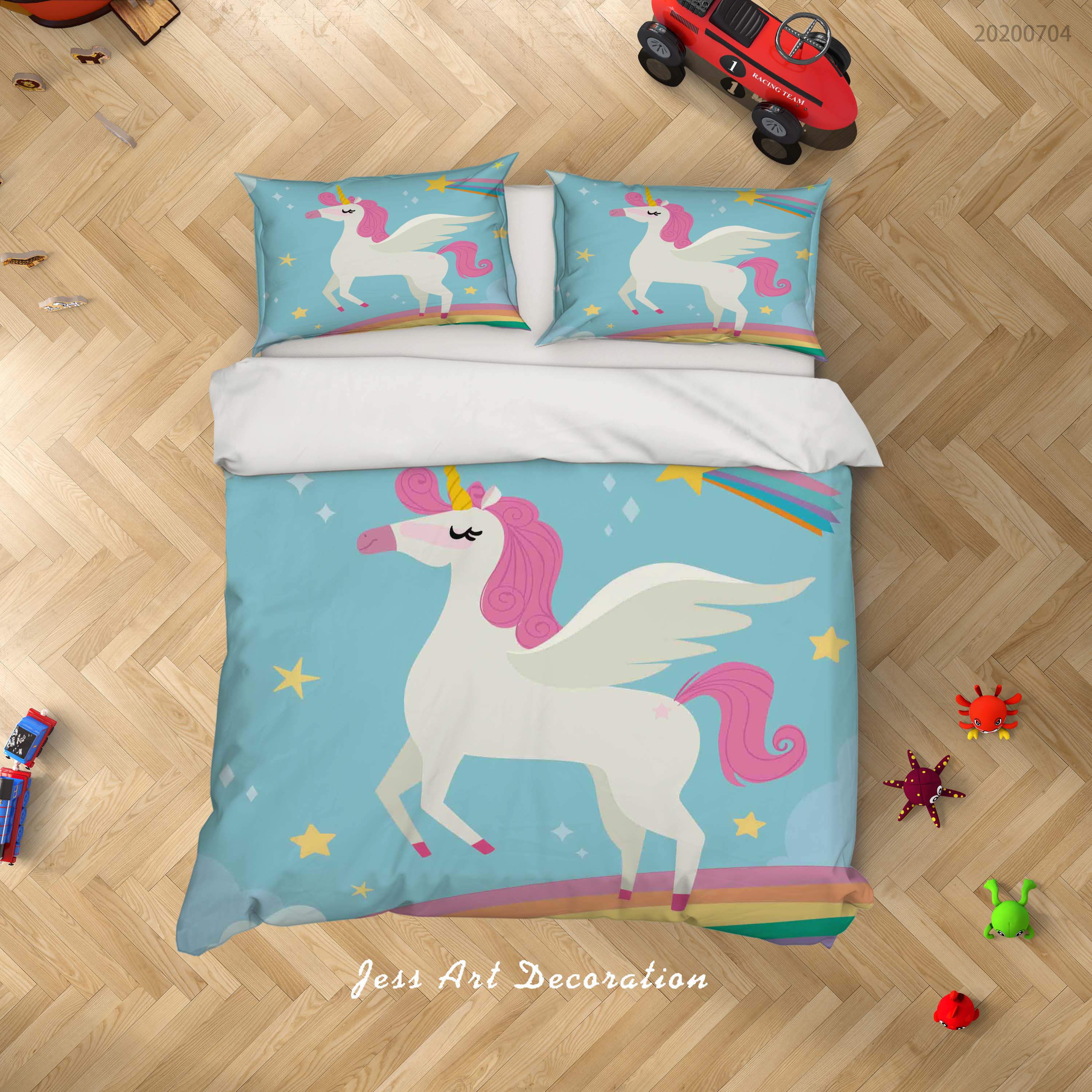 3D Blue Unicorn Quilt Cover Set Bedding Set Duvet Cover Pillowcases Sf182