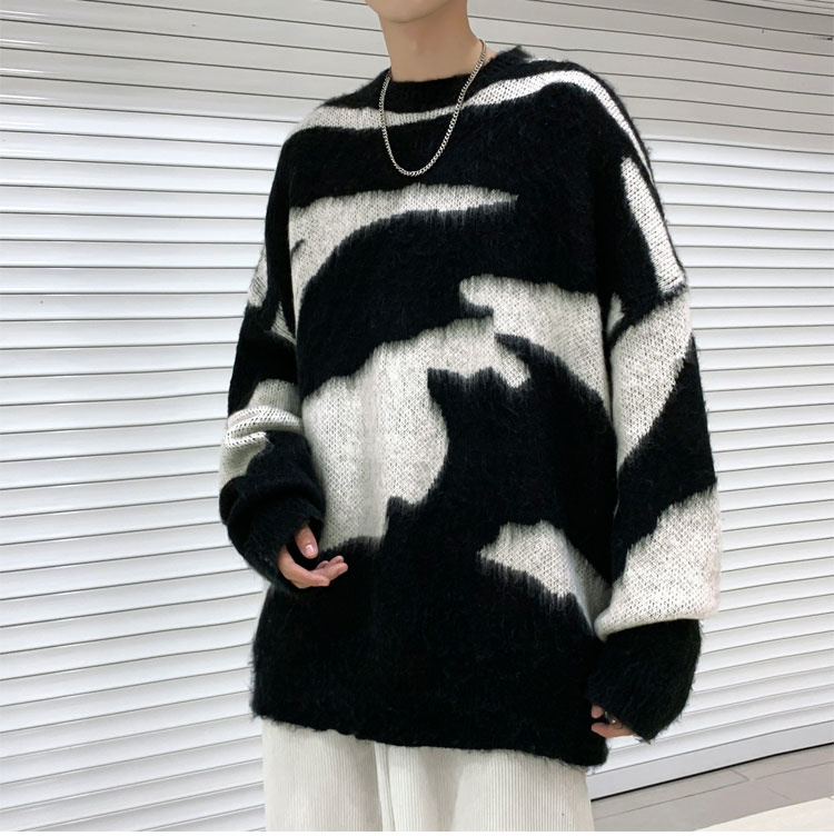 Autumn Winter Korean Fashion Men’s Knitted Sweater Y2k Streetwear Tie Dye Casual Pullover Harajuku Knit Top Blouses Sweaters alx