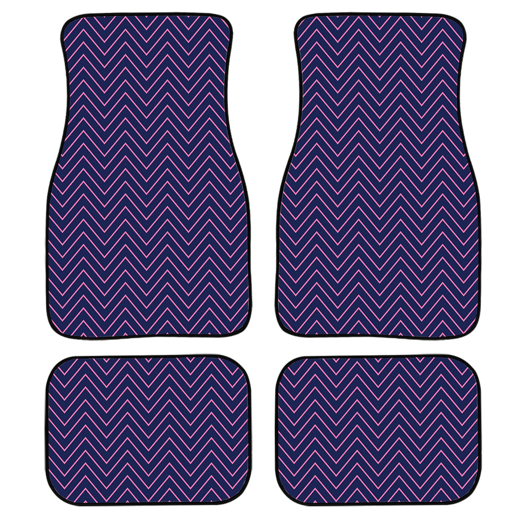 Navy And Pink Zigzag Pattern Print Front And Back Car Floor Mats, Front Car Mat