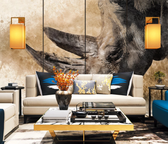 3D Watercolor Animal Rhino Wall Mural Wallpaper Lqh 41