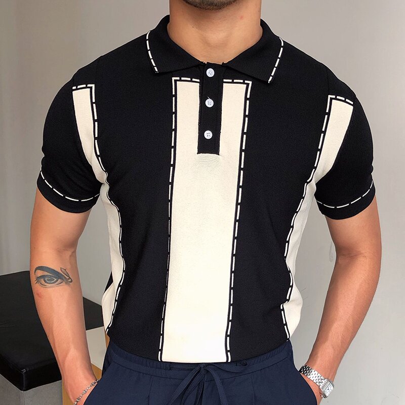 Gentlemans Contrast Vertical Pattern Polo Shirt