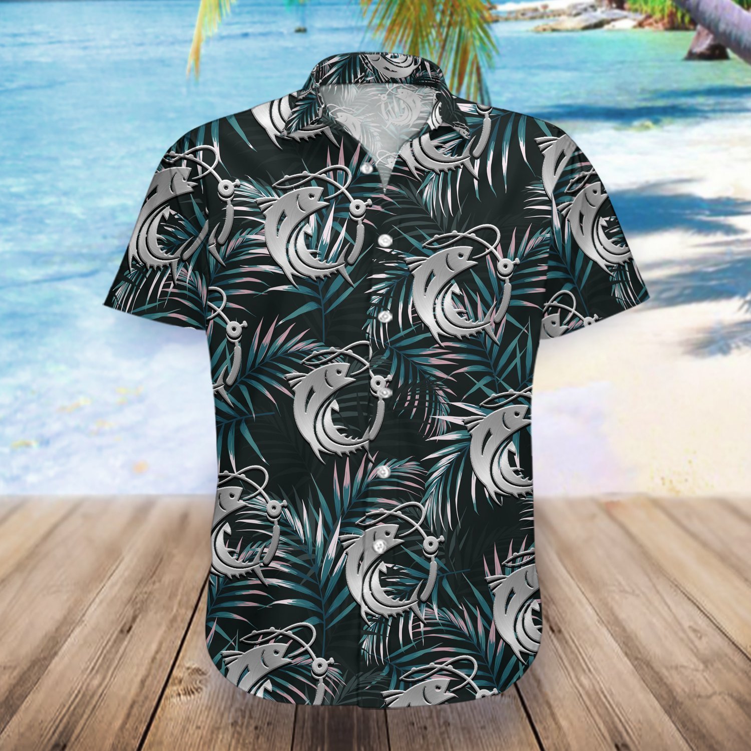 Fishing Hook Tropical Pattern Hawaiian Shirt Ha4184