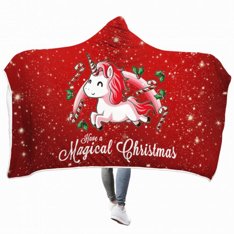 3D Christmas Unicorn Custom Hooded Blanket