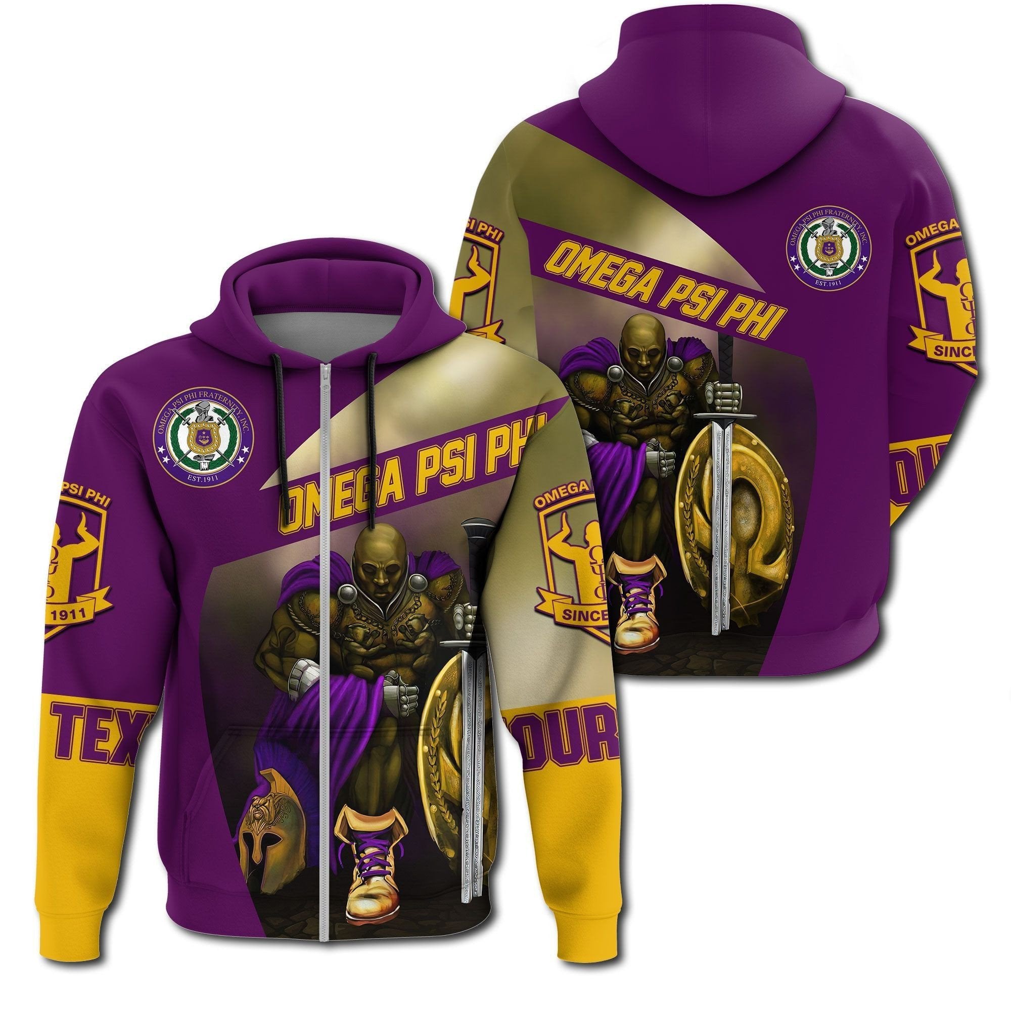 Fraternity Hoodie – Personalized Omega Psi Phi Soldier Crest Zip Hoodie