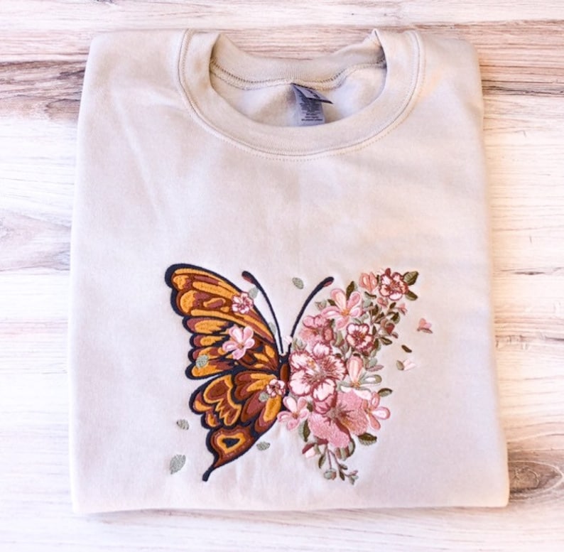 Butterfly Floral Embroidered Sweatshirt 2D Crewneck Sweatshirt All Over Print Sweatshirt For Women Sweatshirt For Men Sws2898