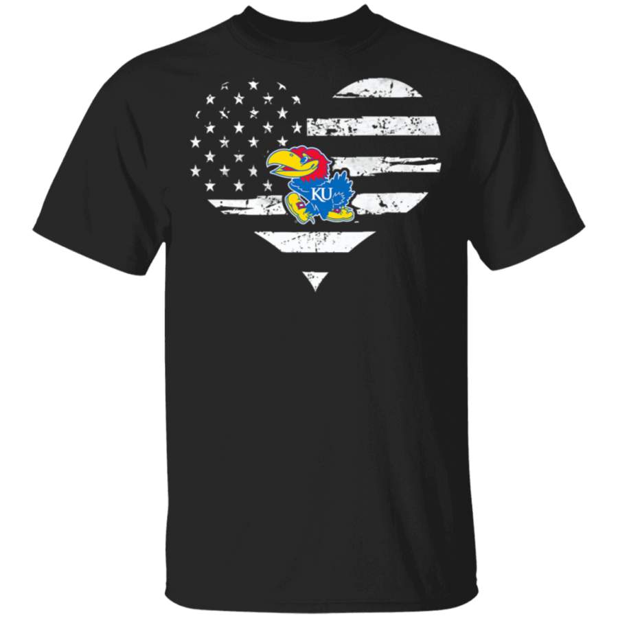 Kansas Jayhawks Football Heart Flag TShirt  Apparel