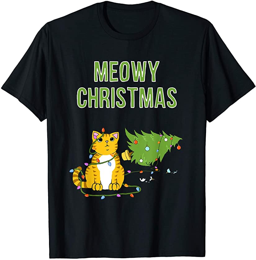 Christmas Cat Orange Tiger Tabby xmas tree kitty cute T-Shirt