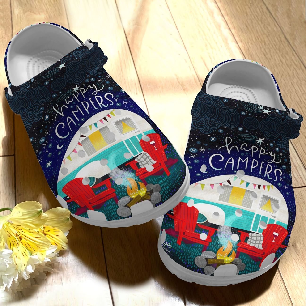 Camping Personalize Clog, Custom Name, Text, Fashion Style For Women, Men, Kid, Print 3D Happy Happy Campers