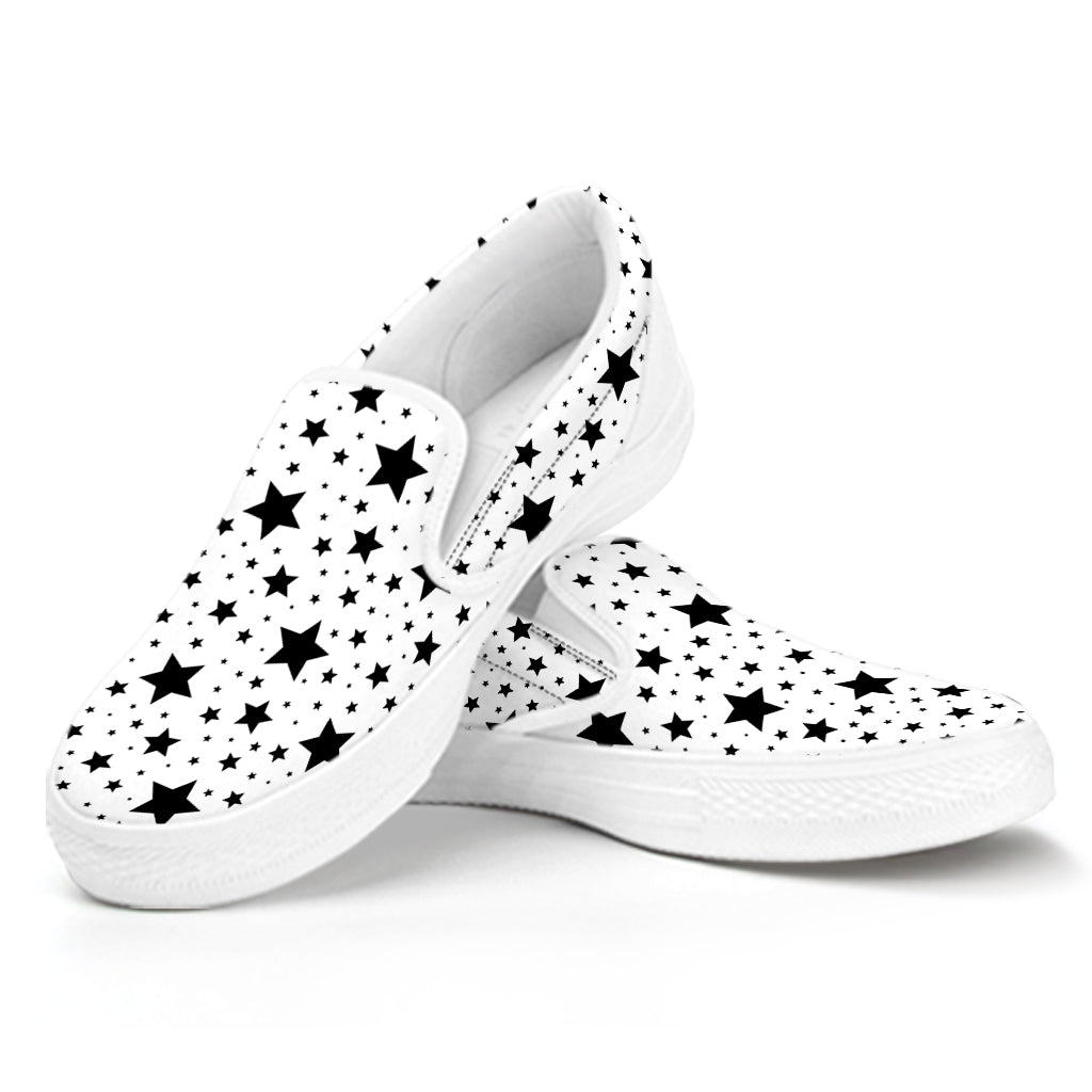 White And Black Star Pattern Print White Slip On Shoes