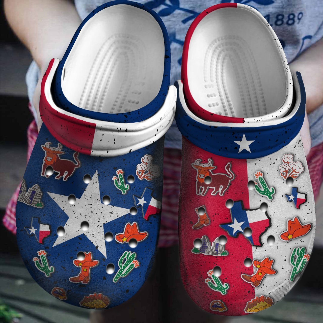 Texas Flag Symbol Gift For Fan Classic Water Rubber Crocs Crocband Clogs, Comfy Footwear