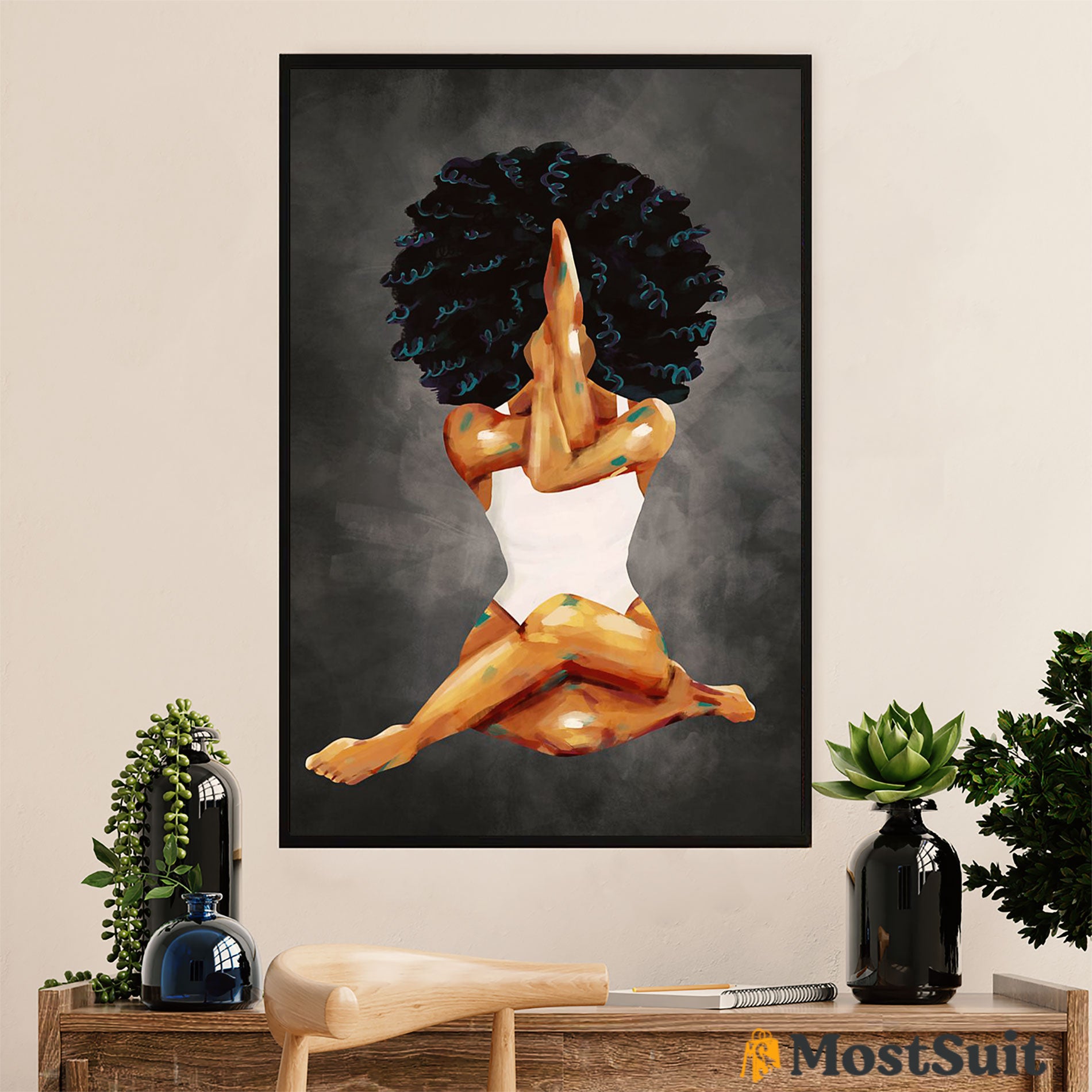 African American Afro Poster | Gift For Black Girl | Juneteenth Day Room Wall Art – Black Woman Meditation