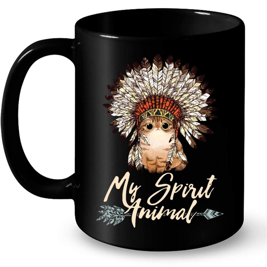 Spirit Animal Native Cat B – Full-Wrap Coffee Black Mug