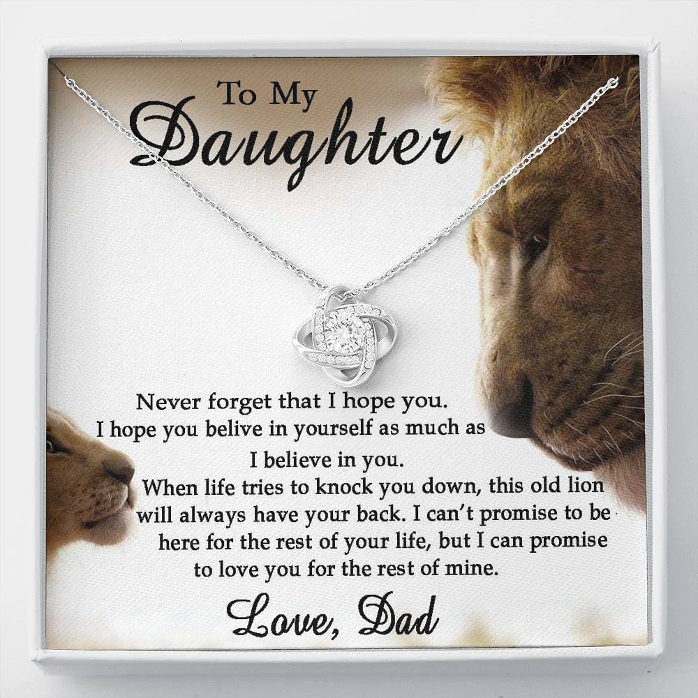 To My Daughter Gift Love Knot Necklace – This Old Lion Will Always Have Your Back – Gift For Daughter From Dad