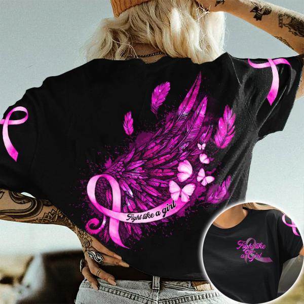 Fight Like A Girl Breast Cancer Awareness Ribbon Angel Wings And Butterfly Breast Cancer 3D Clothes