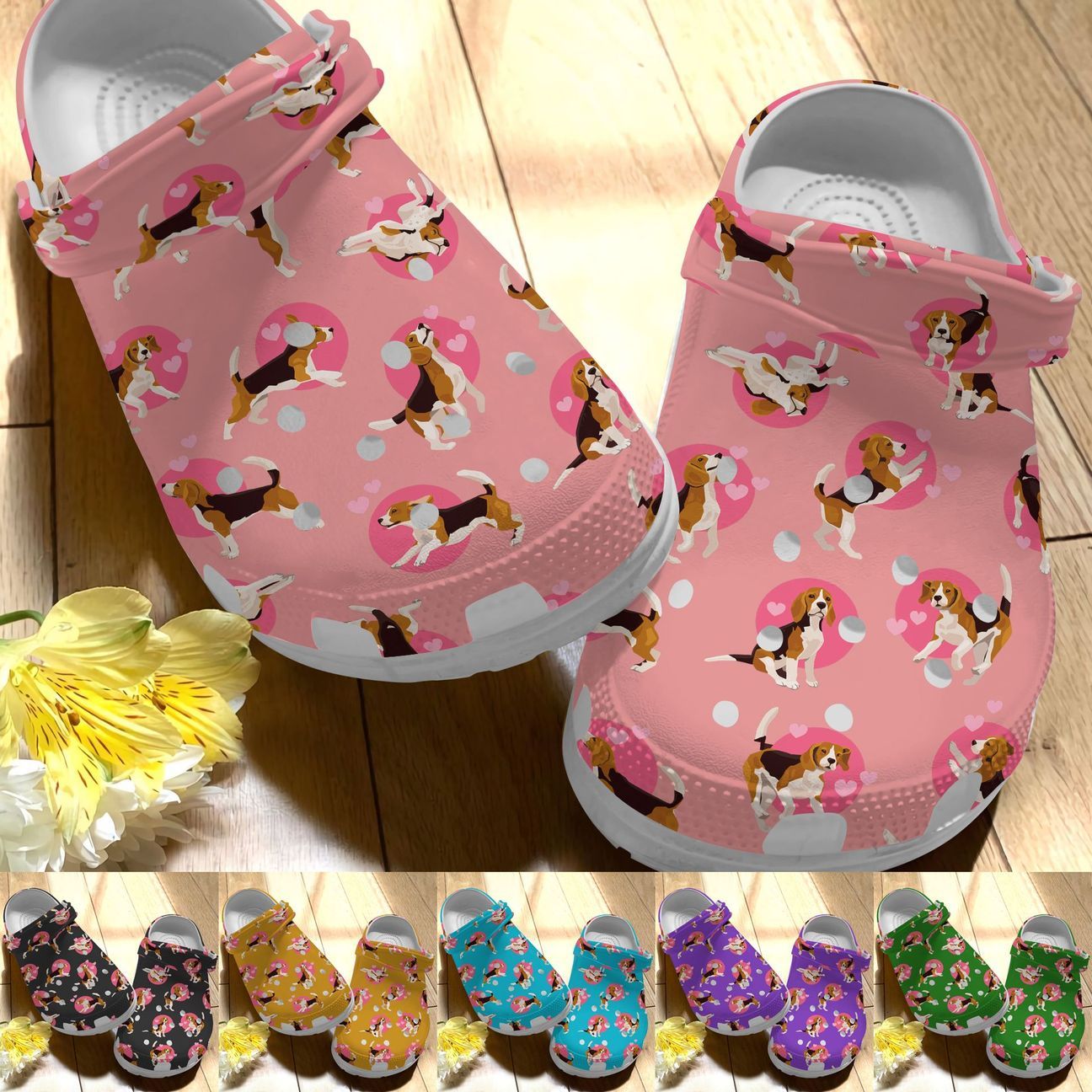 Beagle Personalize Clog, Custom Name, Text, Fashion Style For Women, Men, Kid, Print 3D Whitesole Cute Beagle