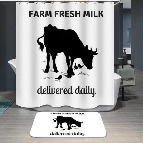 White Backdrop Black Farm Cattle Milk 3D Printed Shower Curtain Gift Home Decor