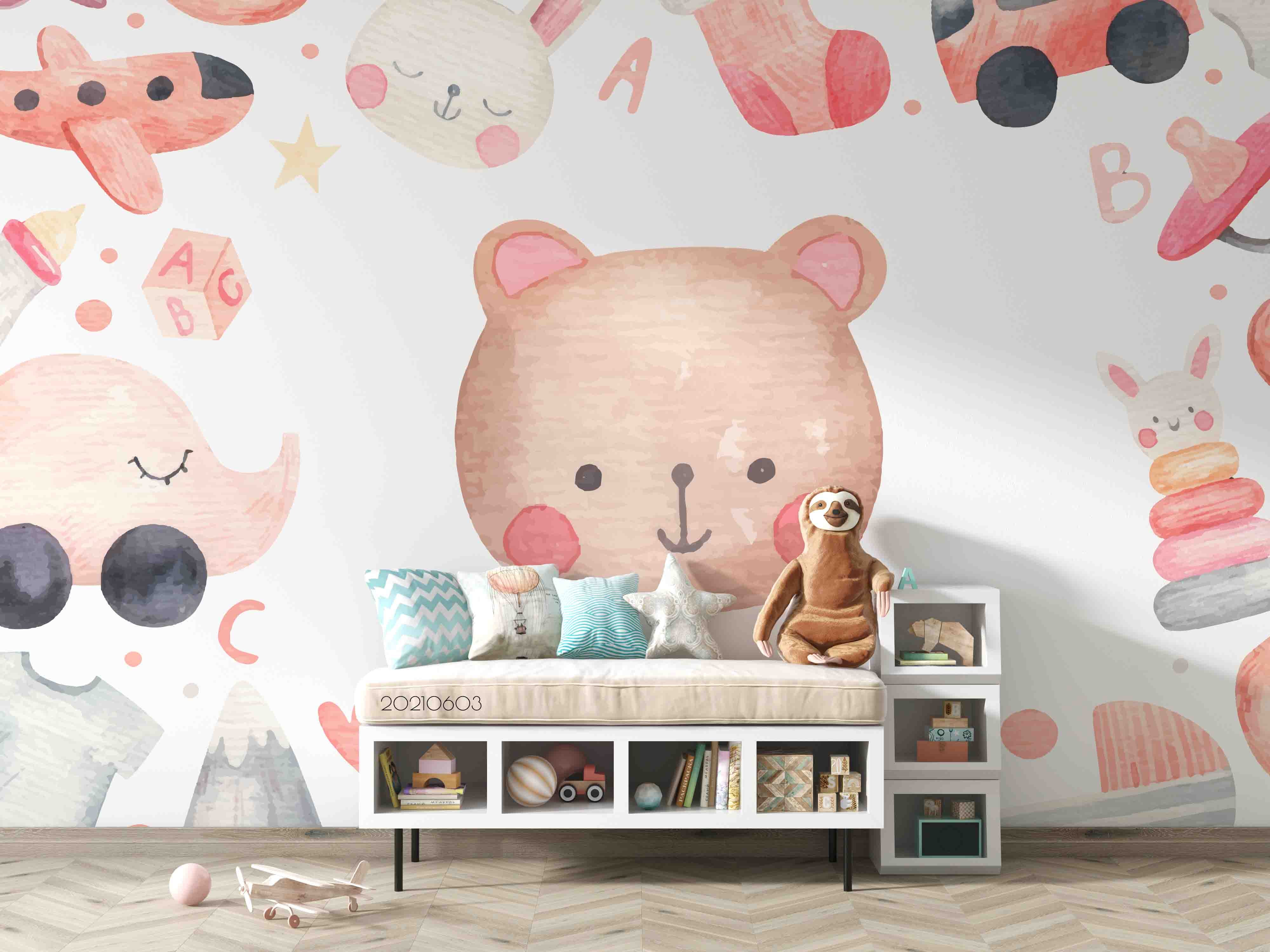 3D Watercolor Cartoon Cute Animal Universe Wall Mural Wallpaper Sww571