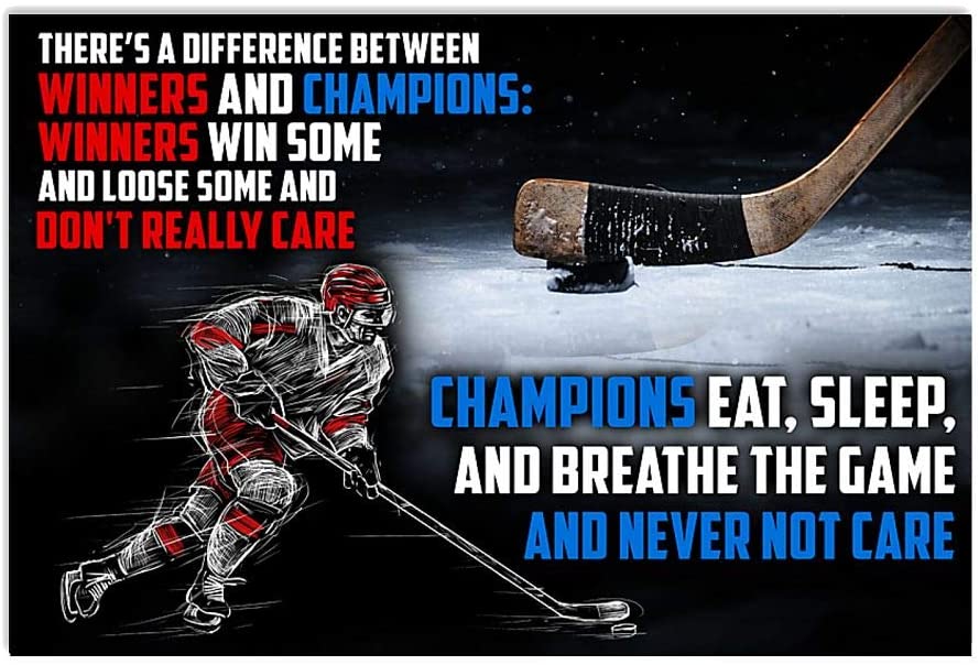 Vintage Hockey There’S A Difference Between Winner And Champions Eat Sleep Breathe Poster Art Print      Home Decor Gift For Men Women Family Frd On Birthday Xmas