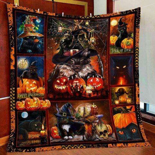 Black Cat Halloween Quilt Blanket Qnn267Q Block Of Gear™