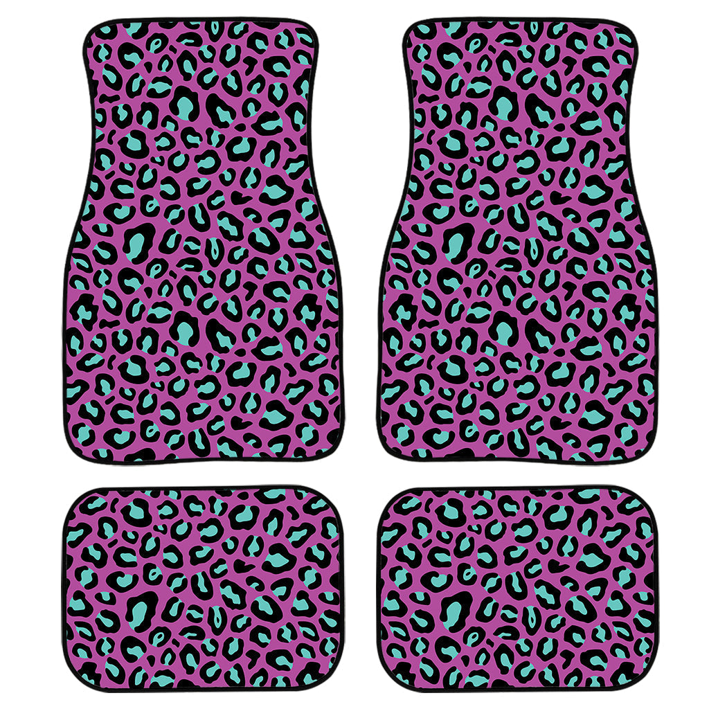 Purple And Teal Leopard Pattern Print Front And Back Car Floor Mats, Front Car Mat