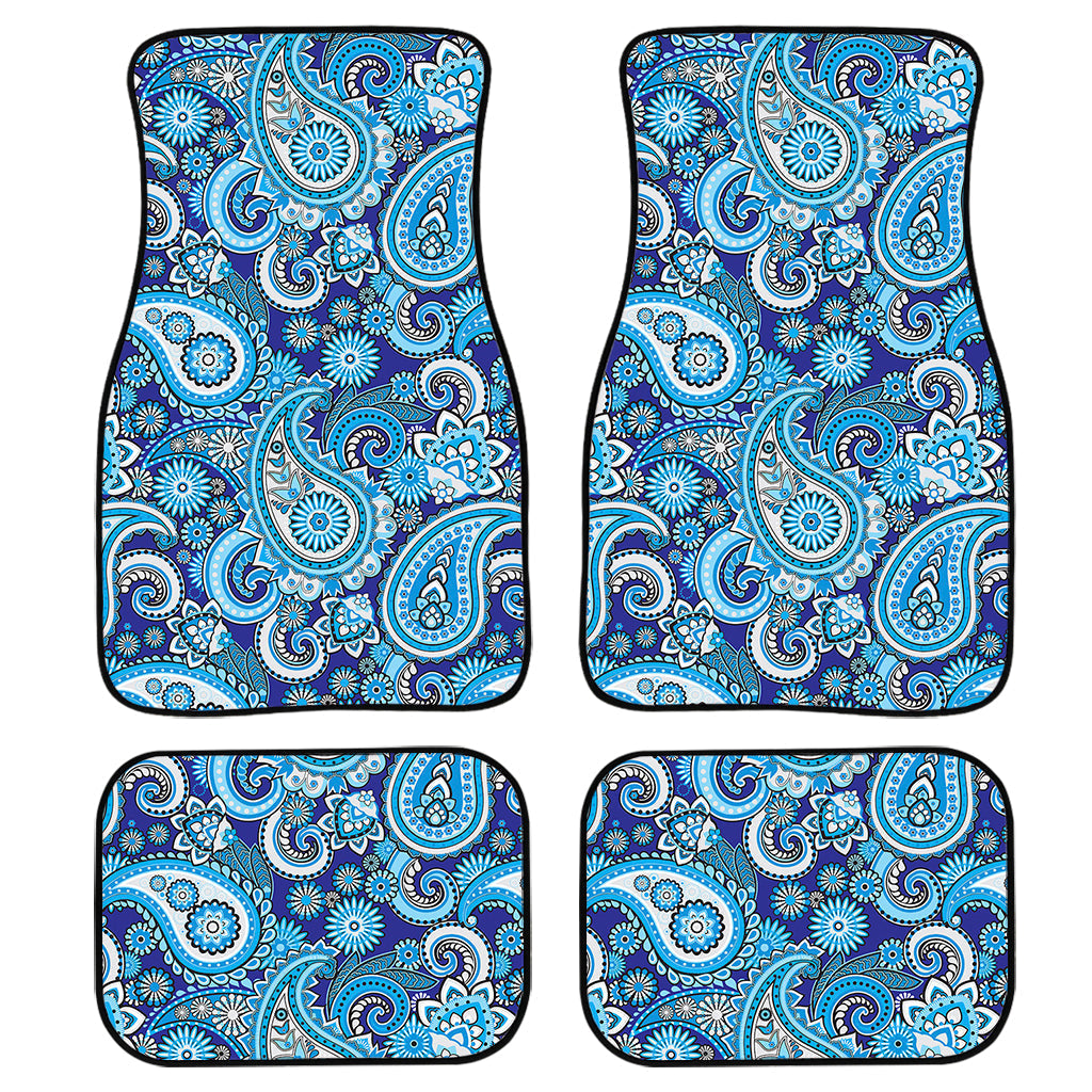 Blue Paisley Pattern Print Front And Back Car Floor Mats, Front Car Mat