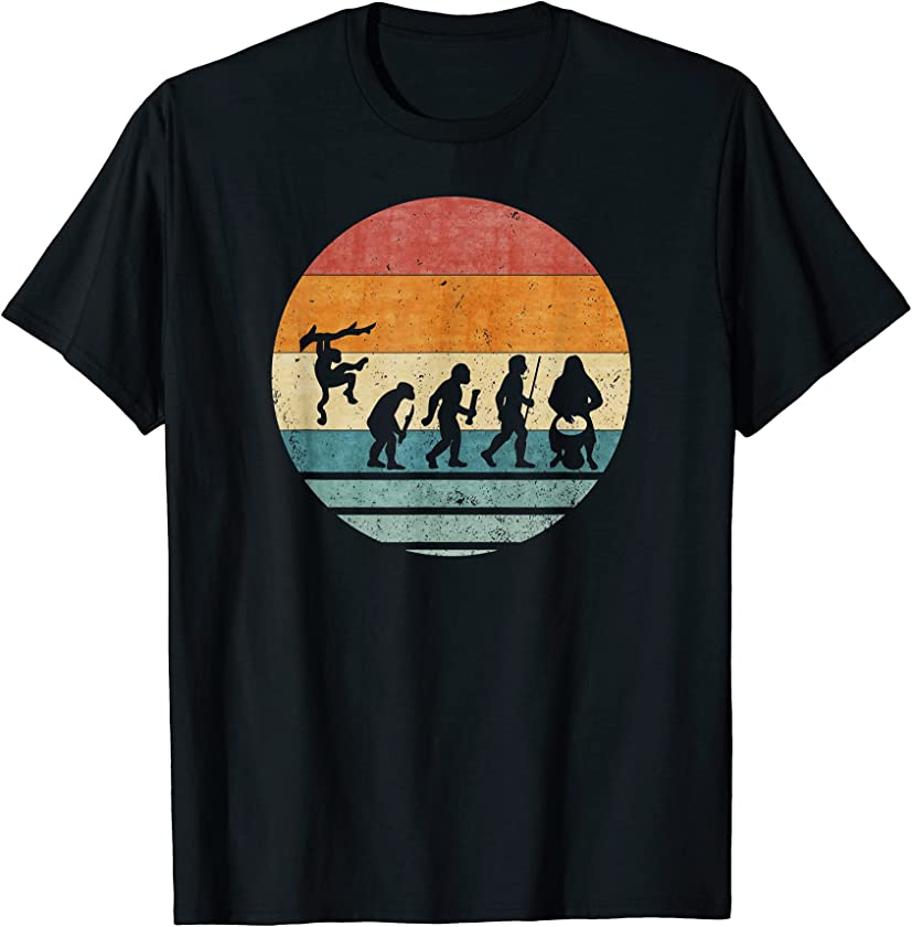 Vintage Retro Evolution Of Djembe Player Drummer Silhouette T-Shirt