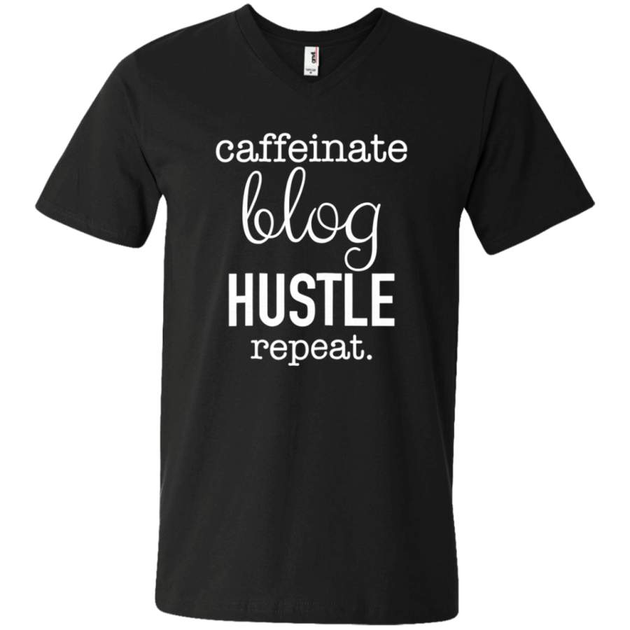 AGR Caffeinated Blog Hustle Repeat Unisex V-neck