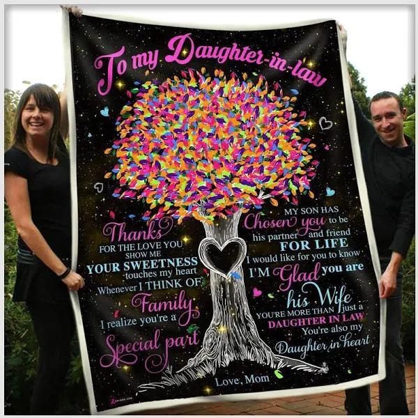 To My Daughter In Law Thanks For The Love You Fleece Blanket Gift For Mother In Law From Mom Home Decor Bedding Couch Sofa Soft And Comfy Cozy