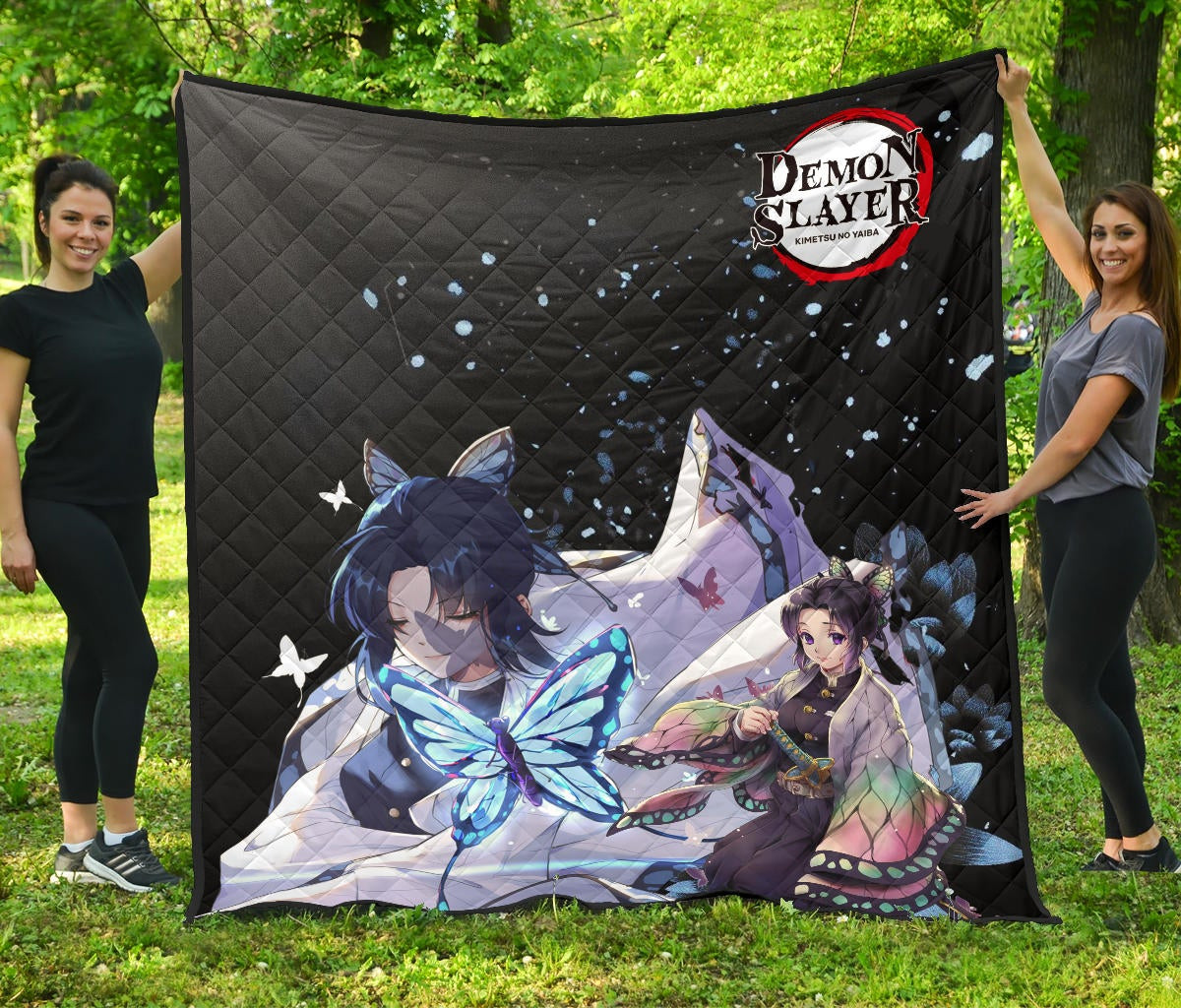 Demon Slayer Anime Pretty Shinobu With Butterflies Cherry Blossom Premium Quilt Blanket