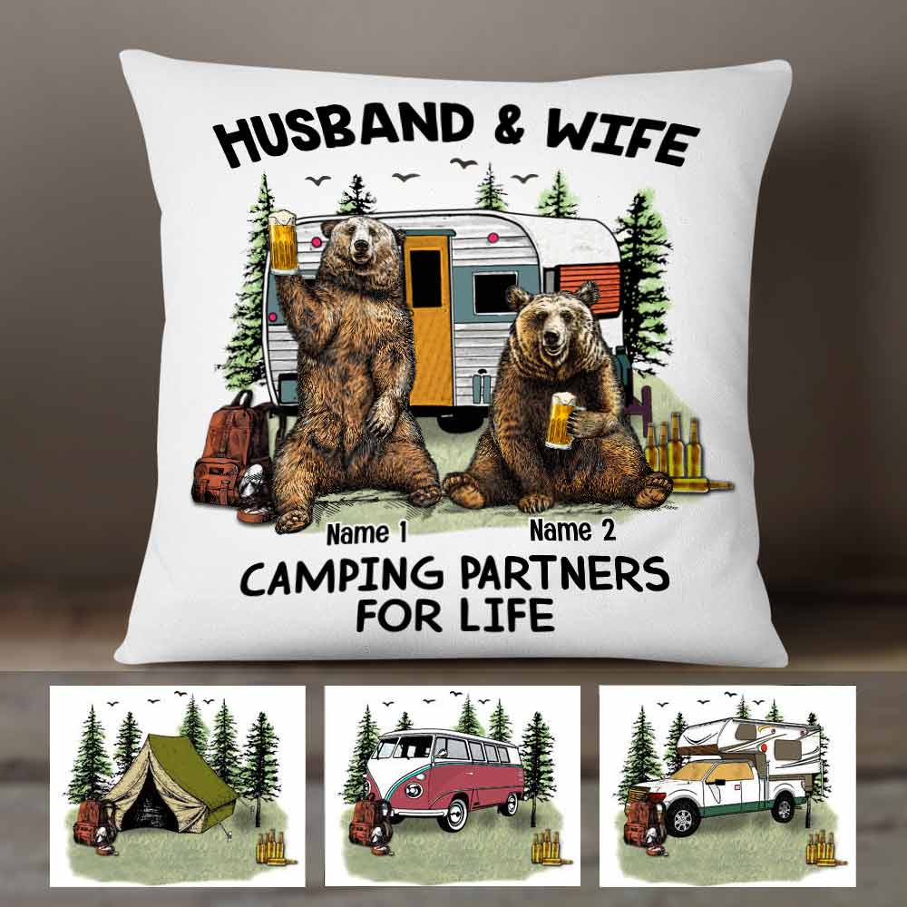 Personalized Couple Bear Husband Wife Camping Pillow Jn151 81O58 (Insert Included)
