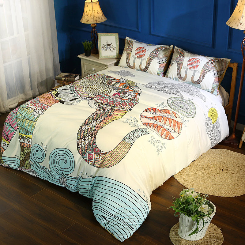 3D White Bohemian Mandalas Elephant Bedding Set Quilt Duvet Cover ,Pillowcases Personalized Bedding,Queen, King ,Full, Double 3 Pcs