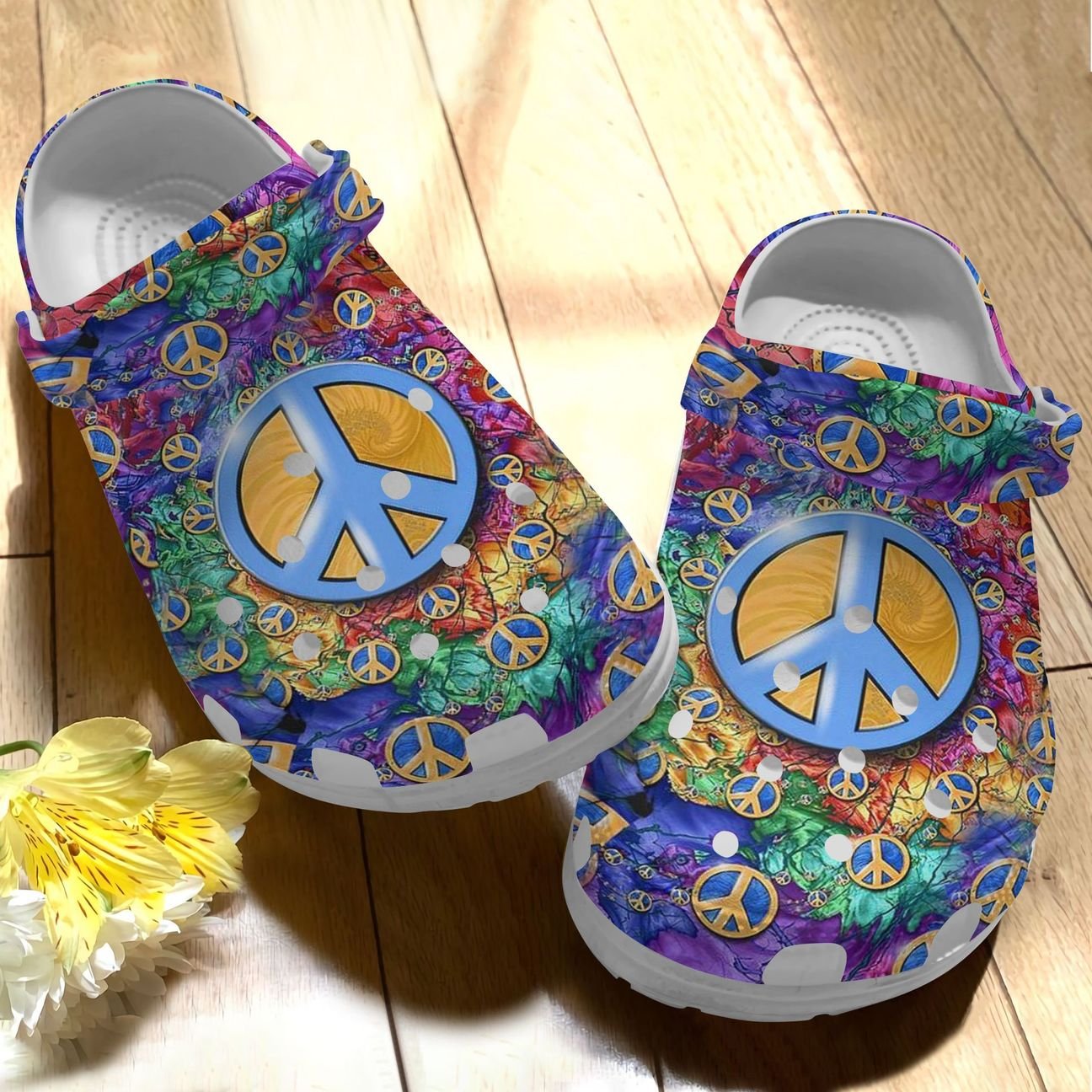 Hippie Personalize Clog, Custom Name, Text, Fashion Style For Women, Men, Kid, Print 3D Whitesole Colorful