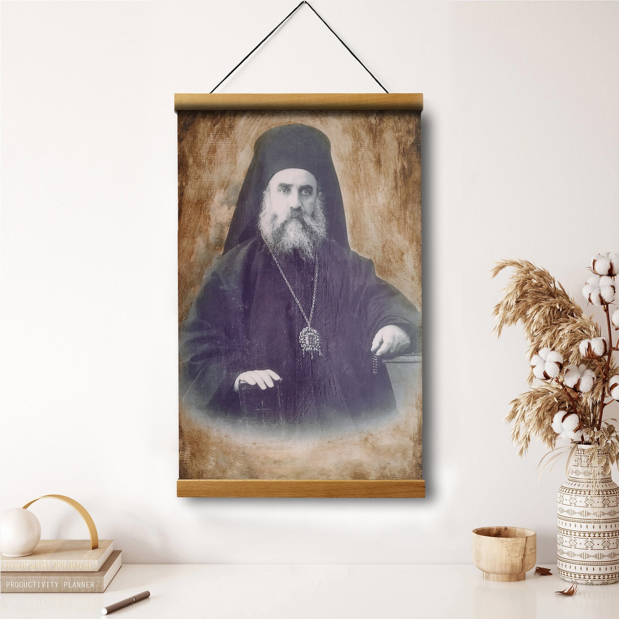 Saint Nektarios Face Portrait Hanging Canvas Wall Art – Christian Wall Art Decor – Religious Hanging Canvas Wall Art