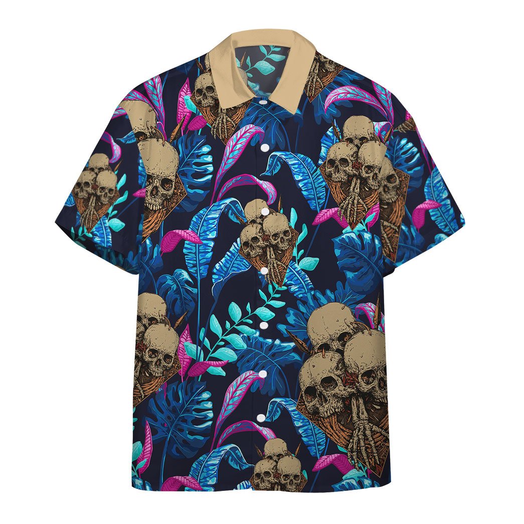 Gearhumans Skull Tropical Palm Leaves Custom Hawaiian Shirt Ha35561