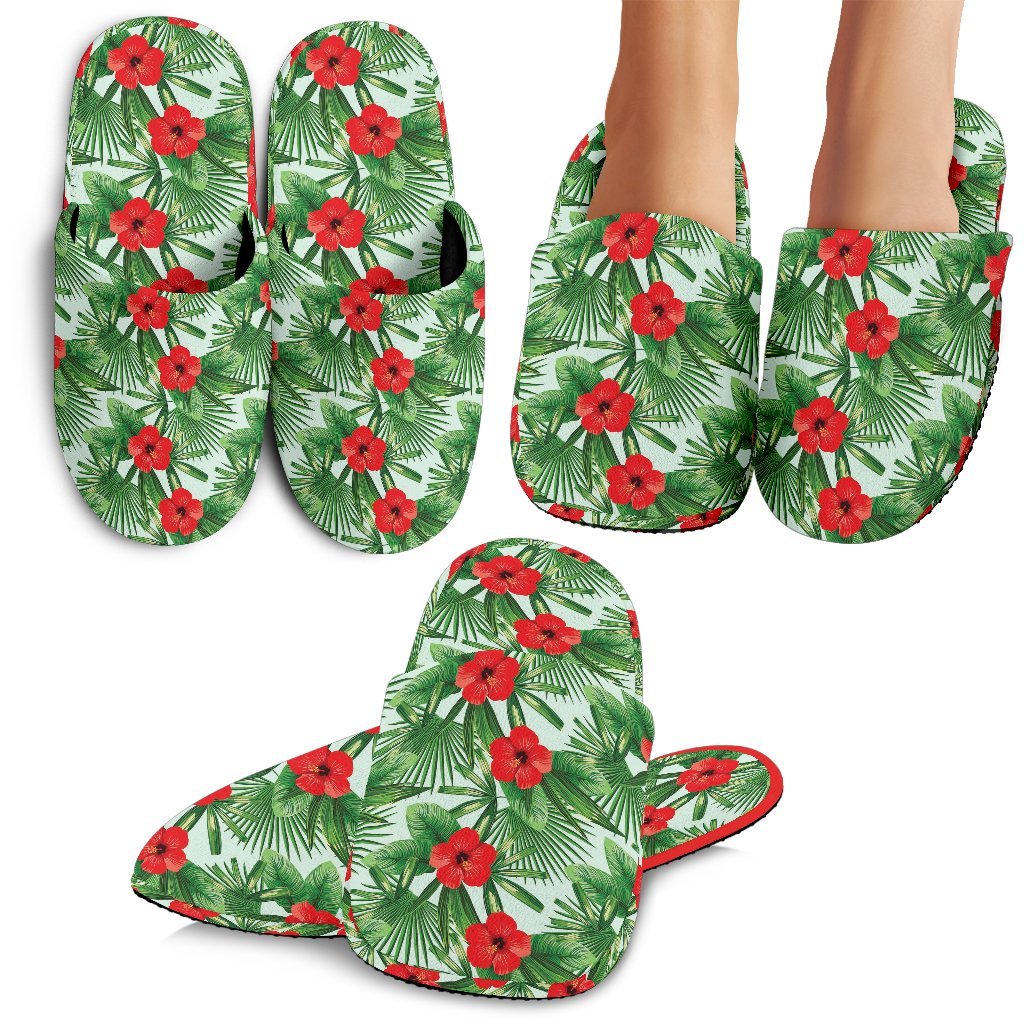 Hawaii Hibiscus Floral Tropical Flower Palm Leaves Pattern Print Premium Home Slippers Ha87783