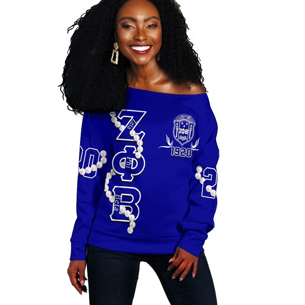 Sorority Sweatshirt – Zeta Phi Beta Pearl Blue Off Shoulder