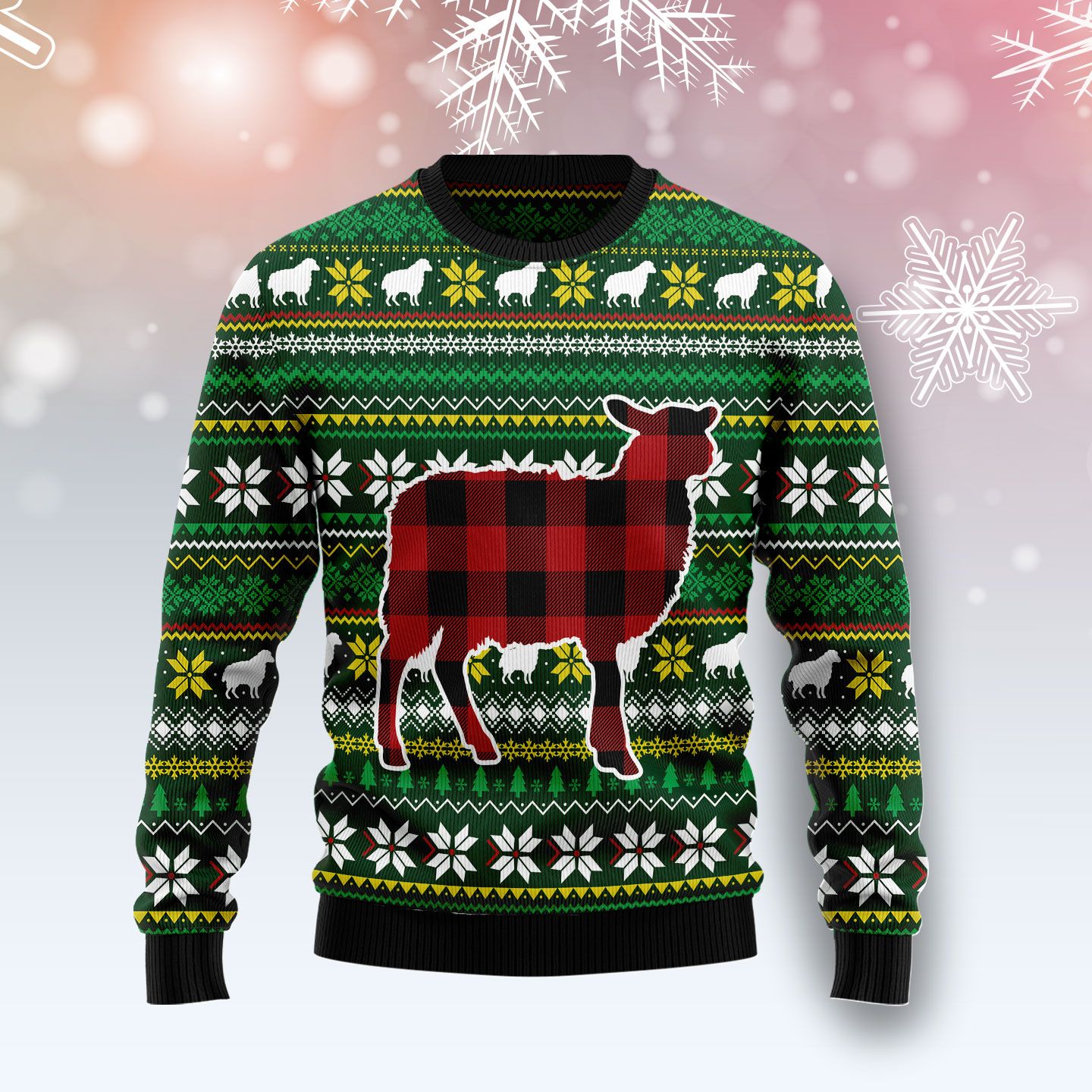 Sheep Red Plaid Ugly Christmas Sweater | For Men & Women | Adult | Us4313