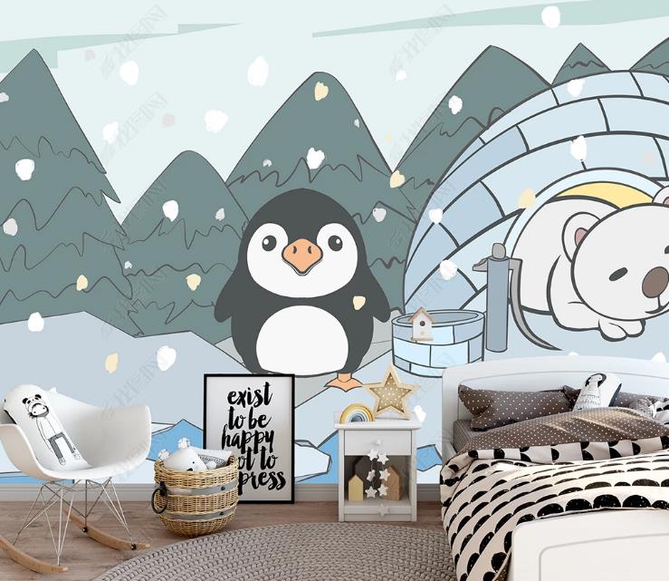 3D Northern Europe Hand-Painted Animal Penguin Forest Wall Mural Wallpaper Sww1607