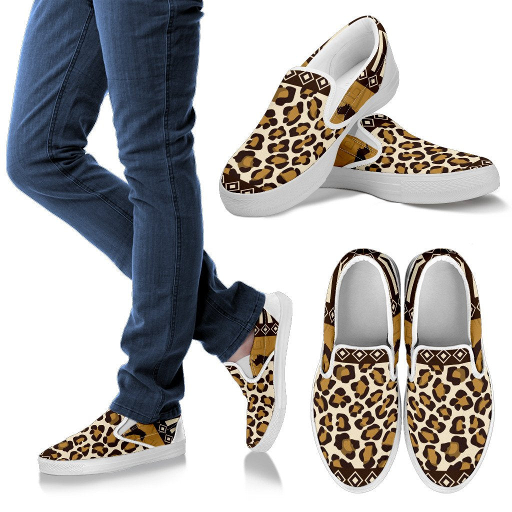 Zebra Leopard Skin Safari Men Slip On Shoes