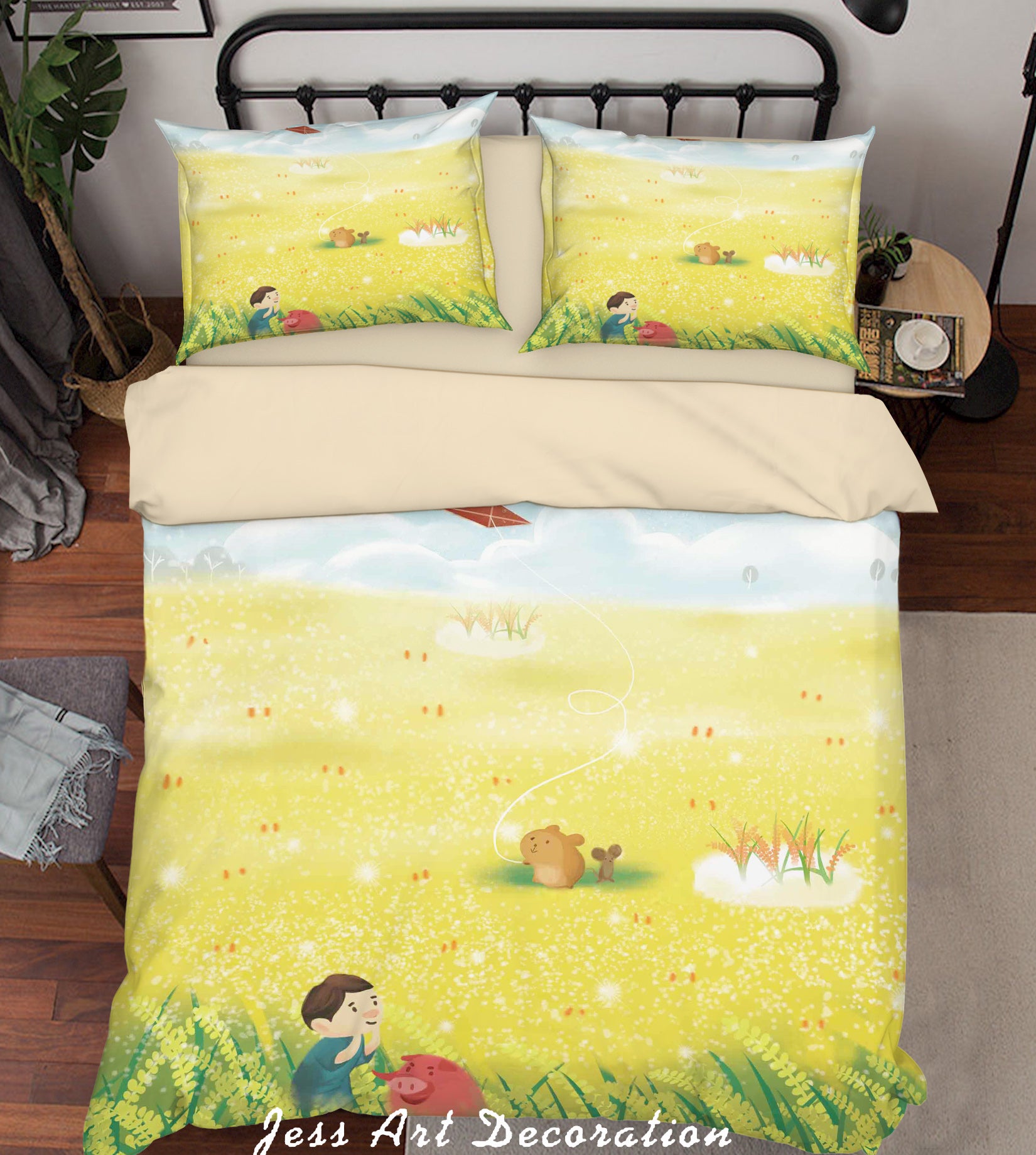 3D Cartoon Rabbit Kite Child Lawn Leaf Quilt Cover Set Bedding Set Duvet Cover Pillowcases A588 Lqh