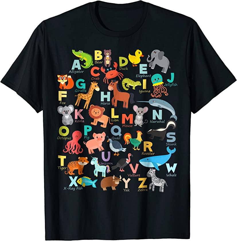 Alphabet Animal ABCs Learning Shirt for boys, girls, adults