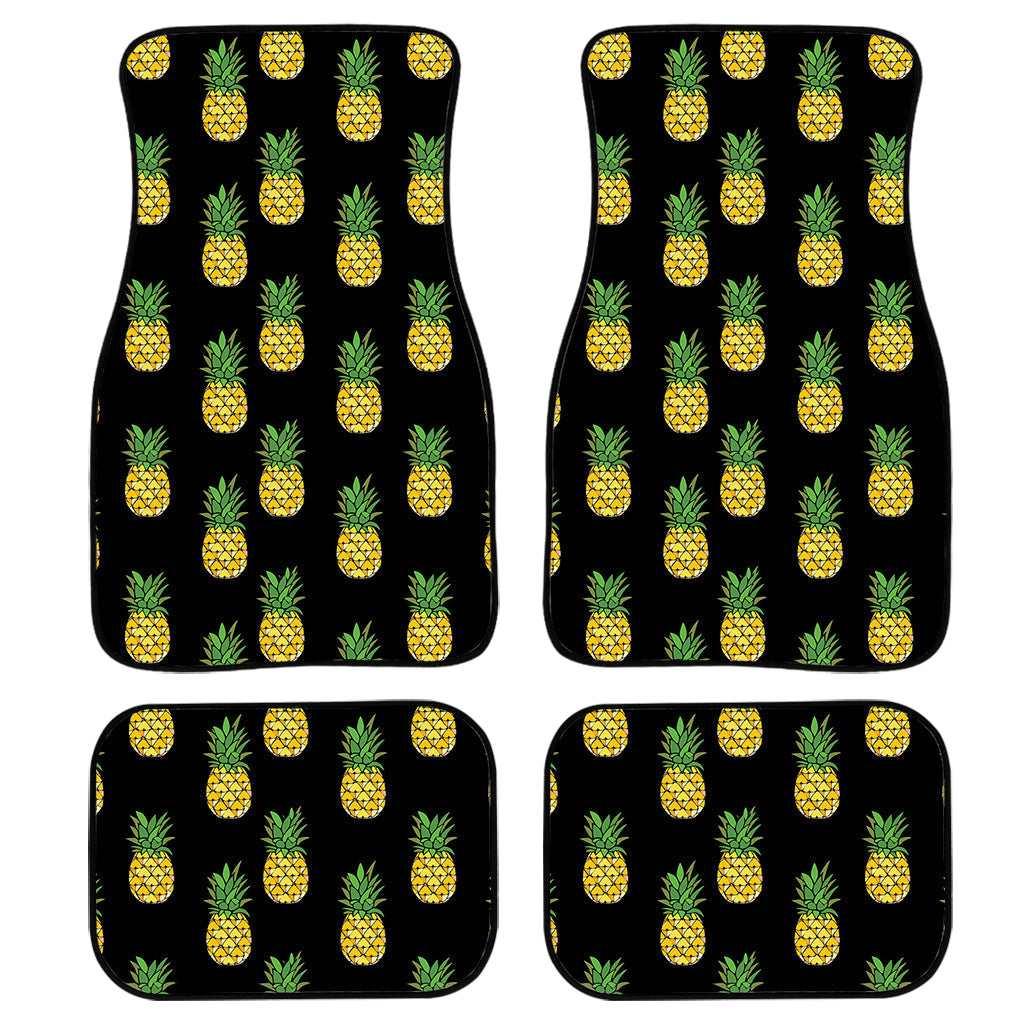 Black Cute Pineapple Pattern Print Front And Back Car Floor Mats, Front Car Mat