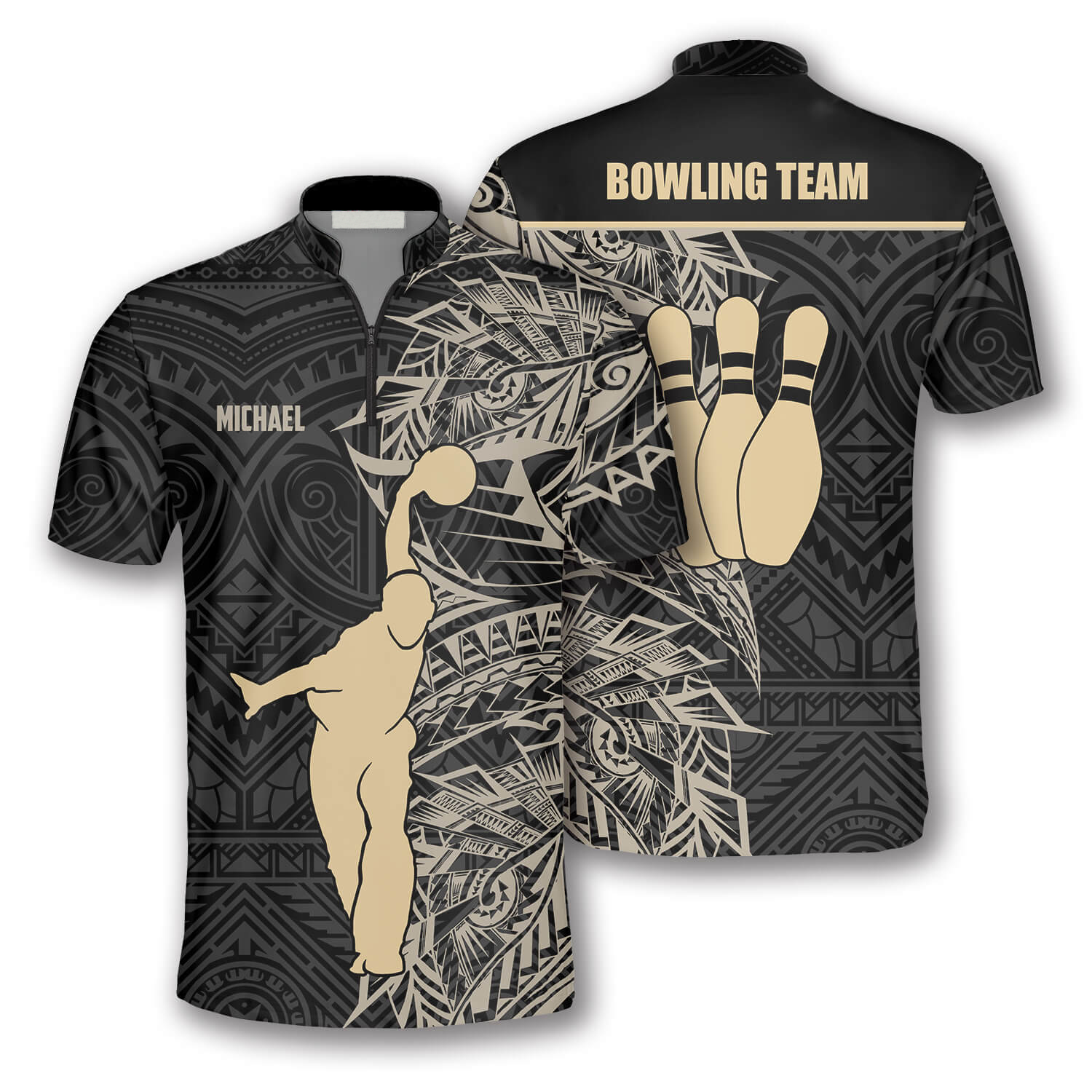 Apricot Bowling Player Custom Bowling Jerseys For Men, Tribal Bowling Shirt, Custom Bowling Shirt