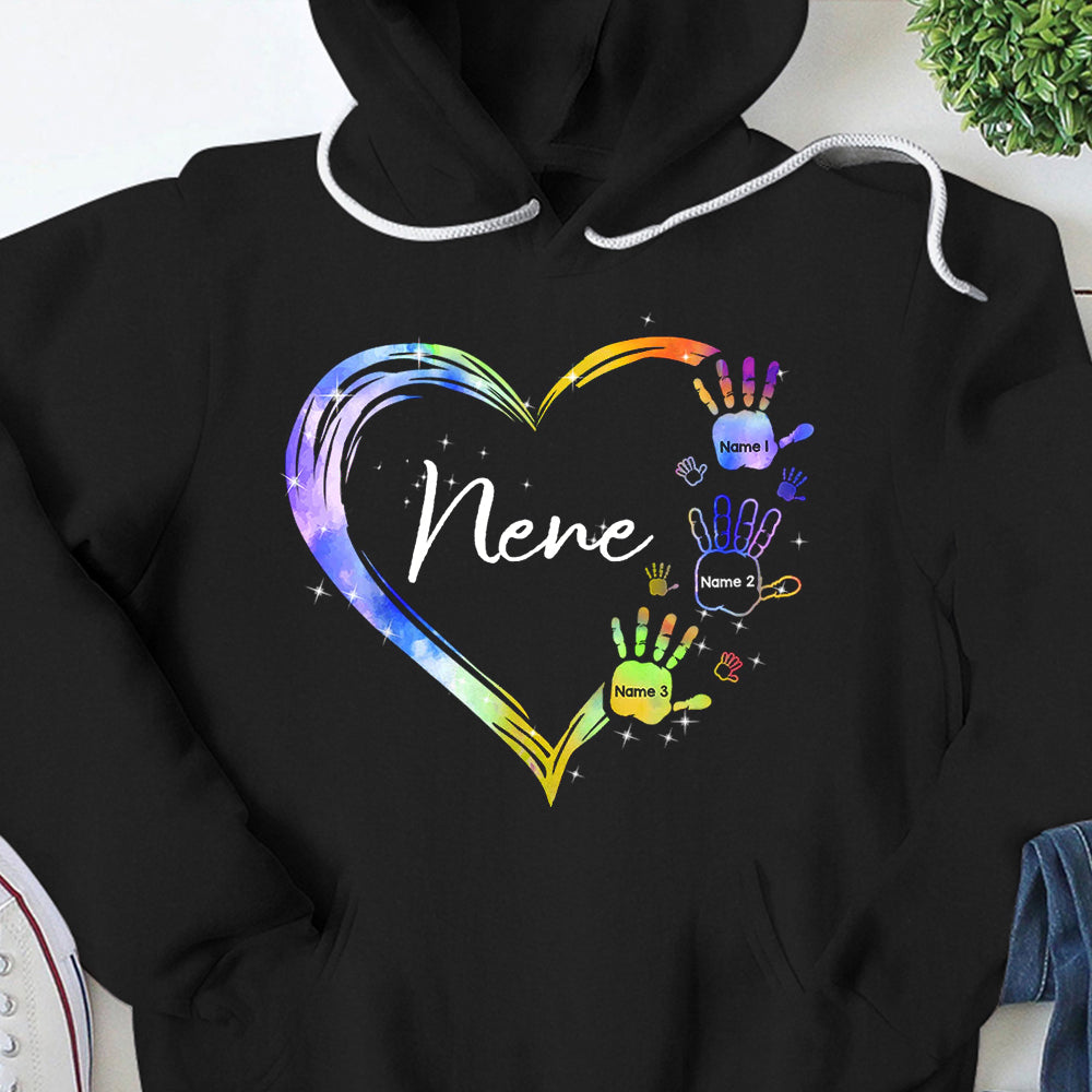 Personalized Grandkids Handprints Heart Shirts For Nene